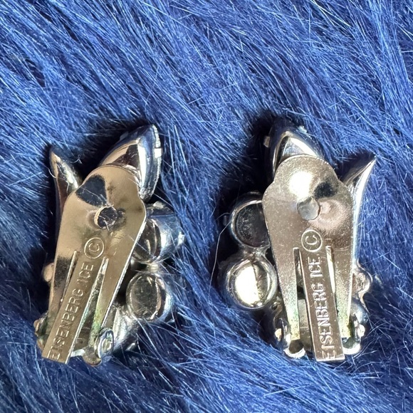 Vintage Signed Eisenberg Ice Pink White Rhinestone Cluster Clip On Earrings - Picture 6 of 8